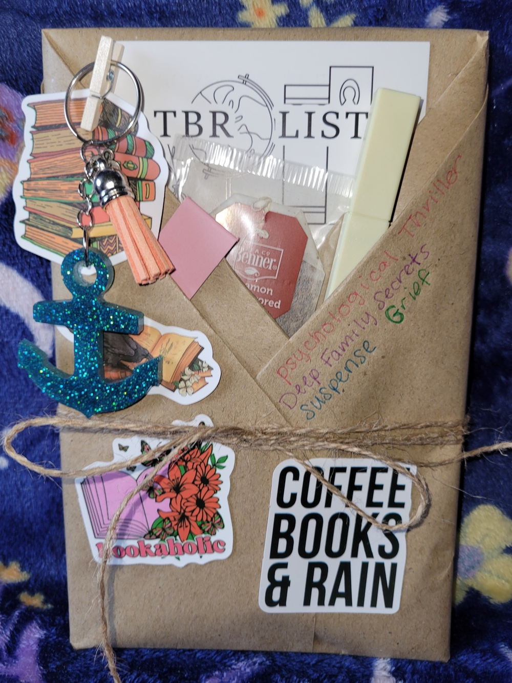 Handcrafted Bookish Gift with Blue Glitter Anchor Keychain